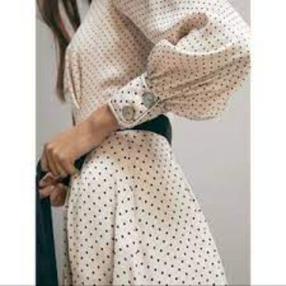 Massimo Dutti Cream Polka Dot Long Sleeve Dress - Picture 3 of 10